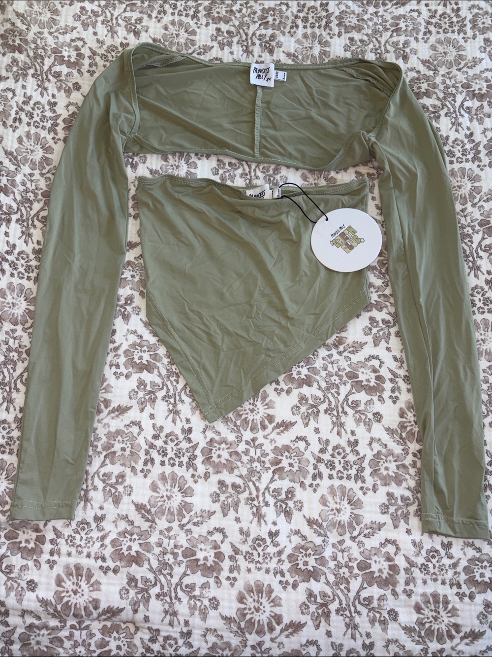 Princess Polly Olive Green Bandana-Hem Long Sleeve Crop Top